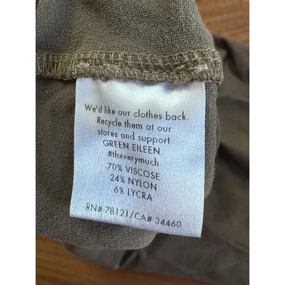 Eileen Fisher Greenish Brown Stretchy Elastic Waist Straight Leg Pants L Career